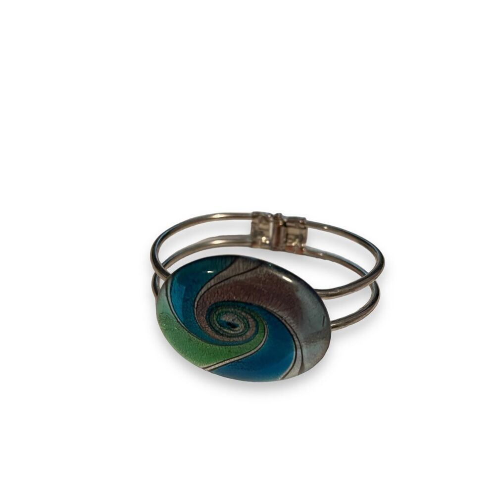 Dichroic Glass Bracelet Silvertone Hinge